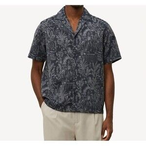 LES DEUX Button Shirt Mens Large Black Grey LESLEY DANCING JACQUARD $189